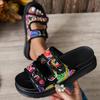 Fashion Summer Womens Colorful Thick Bottom Sandals Fashion Double Buckle Outdoor Big Size Zapatos Floral Pattern Woman Slip On Slippers