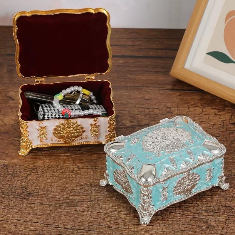 Portable Mini Jewelry Storage Box Travel Organizer Jewelry Case Alloy Storage Earrings Necklace Ring Organizer Display European