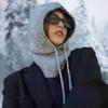 Knitted Hooded Hat for Women Winter Neck Cover Balaclava Hats Beanies Outdoor Warm Woolen Drawstring Caps One-piece Beanies