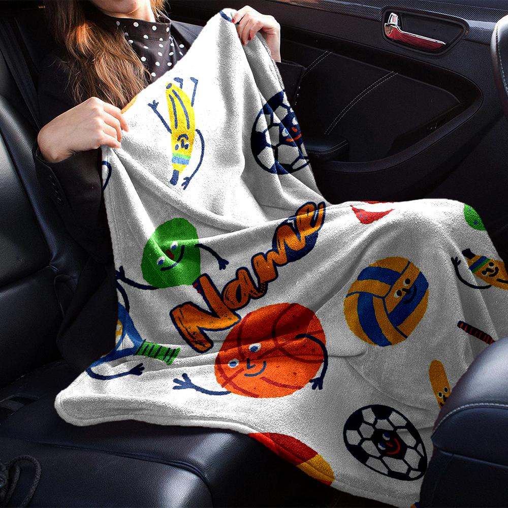 Custom Name Ball Sports Theme Printed Blanket - Perfect for Couch, Bed, Travel & Outdoor Use | Machine Washable, Cozy & Durable.