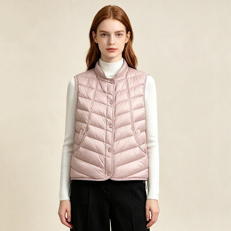 Light down vest women's short stand-up collar white duck down small man stacked inside wearing fashionable outer vest winter