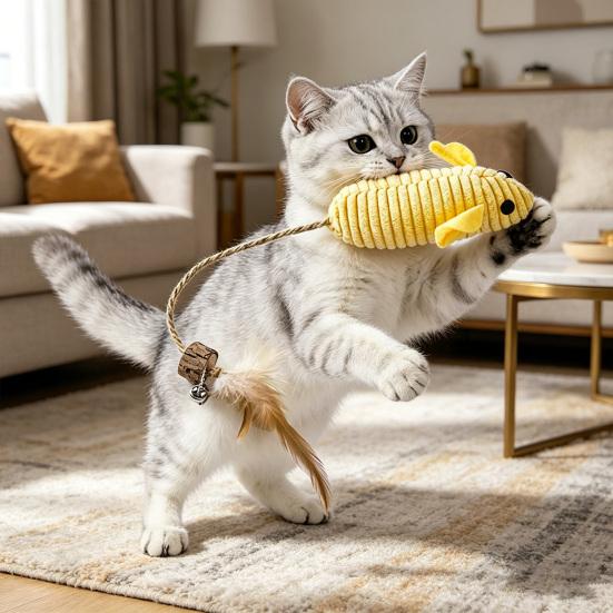 Plush Mouse Cat Toy Stuffed Mouse with Silver Vine Interactive Cat Mouse Toy with Tail Feathers Bell Kitten Kicker Toy Stimulates Hunting Instinct for