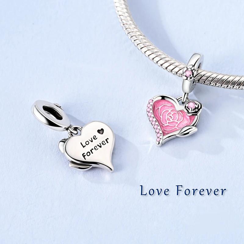 New Copper Romantic Love Flower Charms Pink Cup Butterfly Beads Pendants For Women Bracelet Engagement Jewelry Gift