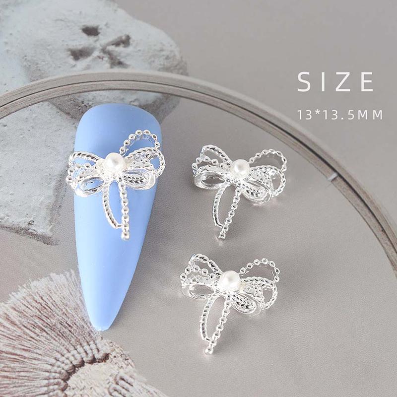 10Pcs Hollow Bowknot Nail Decoration  Metal Gold Silver Nail Charms 3D Alloy Bow Tie Jewelry Manicure Diy Art Accessor