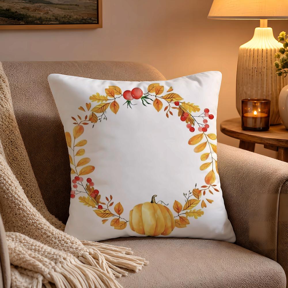 Fall Pumpkin Bunny Orange Design Cushion Cover Soft Plush Cushion Cover Double Print And Invisible Zipper For Sofa Home Car Use