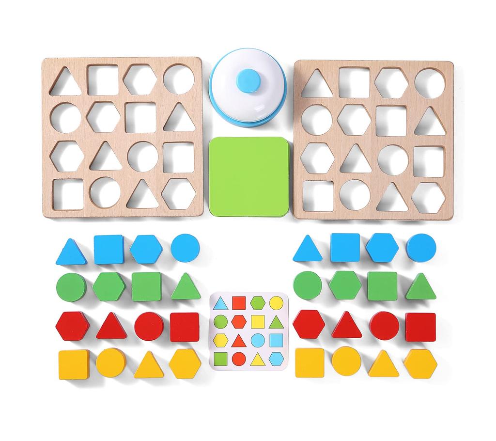 Match Shapes and Colors Board Wooden Montessori Educational Tabletop Building Boys and Christmas Brain Card Educational Party Ages 6 and Up Game,