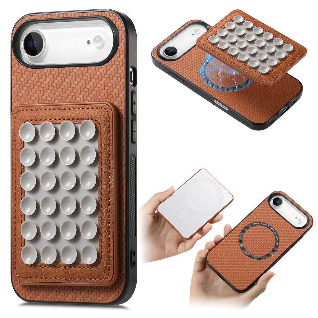 Etui na iPhone Air z teksturą włókna węglowego, skórzany tylny panel z magnetyczną odpinaną przyssawką