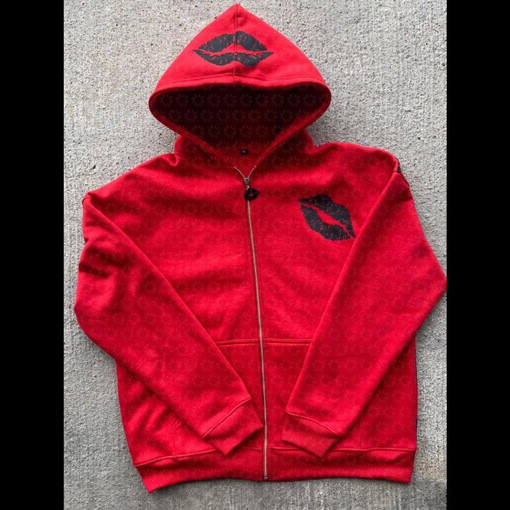 Bluza z kapturem w stylu vintage Y2K - Pulower zapinany na zamek z nadrukiem osobowości