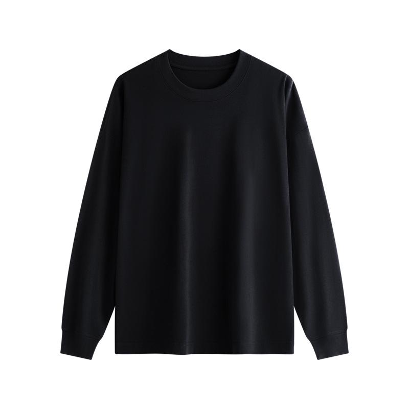 High-End Women's Heavyweight Pure Cotton Long-Sleeve T-Shirt - Solid Color, Loose Fit Casual Top