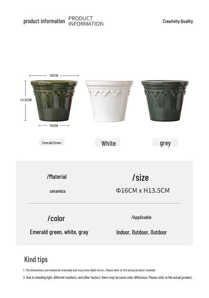Embossed Roman-Style Glazed Flower Pot for Indoor/Outdoor Plants