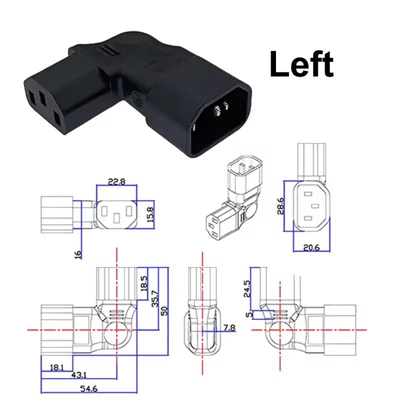 IEC 320 C14 to C13 Left Right Angle AC Adapter IEC 3Pole IEC 320 3pin Male to Female extend 90 Degree Down Up Angle AC converter