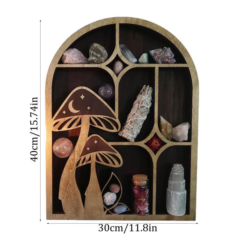 Arch Crystal Shelf Wooden Mushroom Moon Shelf Wall Mounted Storage Rack Hanging Moon Shelves Wall Decor For EssentialOil Nurser