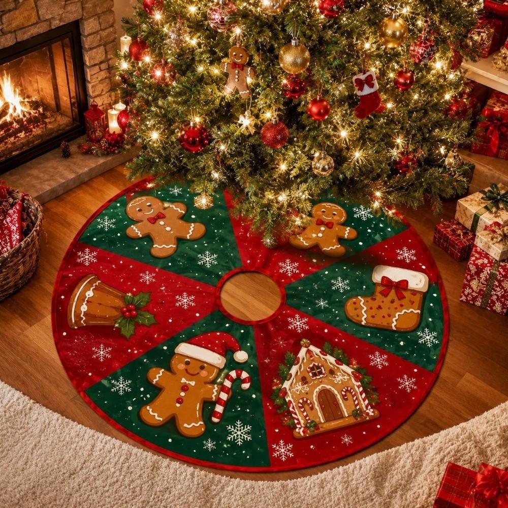 Round Christmas Tree Skirt Washable Xmas Tree Mat Retro Tree Bottom Apron Christmas Decoration
