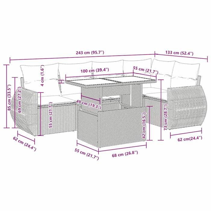 VidaXL Salon de jardin 6 pcs avec coussins noir résine tressée 3326637