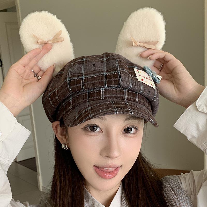 Cute Rabbit Ear Octagonal Hat Children Summer New Travel Sweet Versatile Big Head Circumference Show Face Small Beret