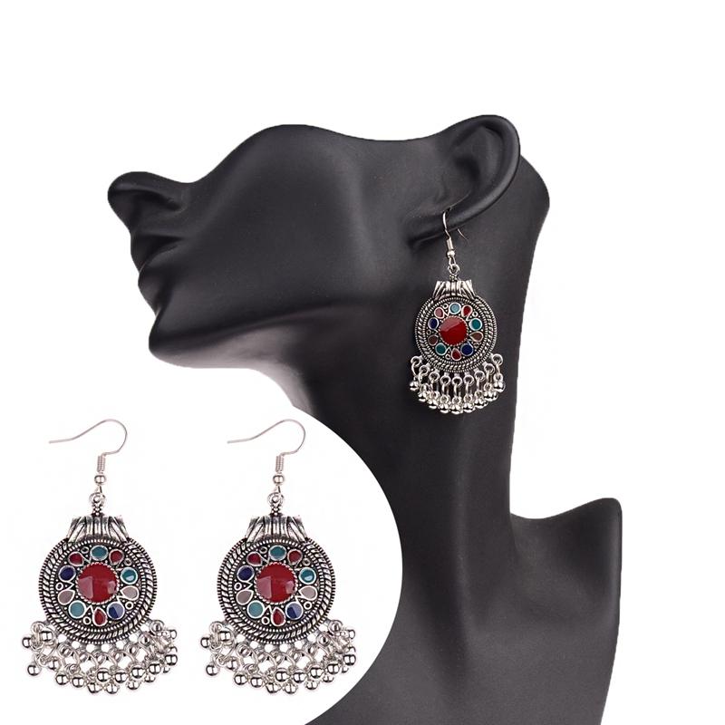 TopHanqi Indian Earring For Women Antique Ethnic Copper Color Small Bells WaterdropTassel Earrings Turkish Tribal Gypsy Zircon