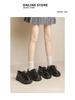 Damen Schwarz Echtes Leder Schnürung Höhenverstellbar Britischer Stil Loafer mit Plüschfutter und Dicker Sohle, 2023 Edition.