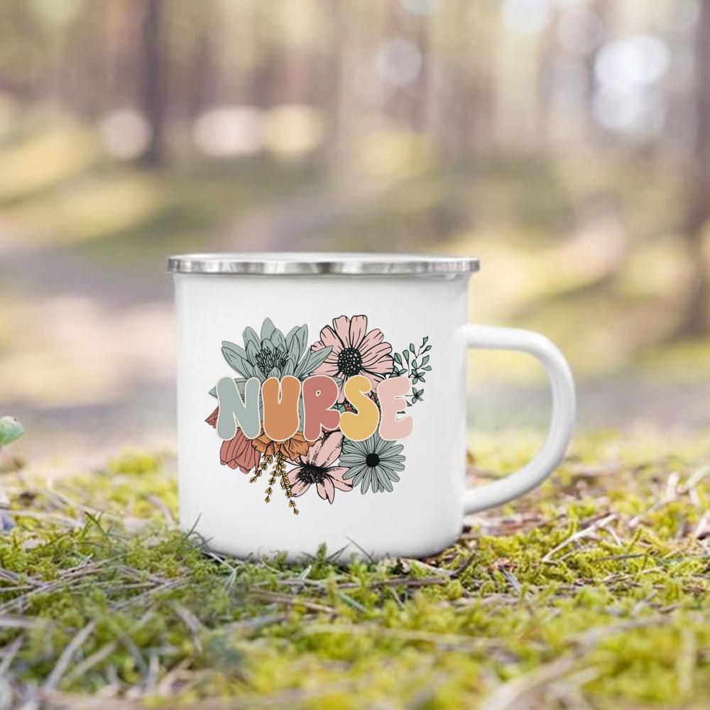 Nurse Life Print Mugs Enamel Mugs Creative Coffee Cups Drinks Dessert Breakfast Milk Cup Handle Drinkware Best Gifts for Nurse