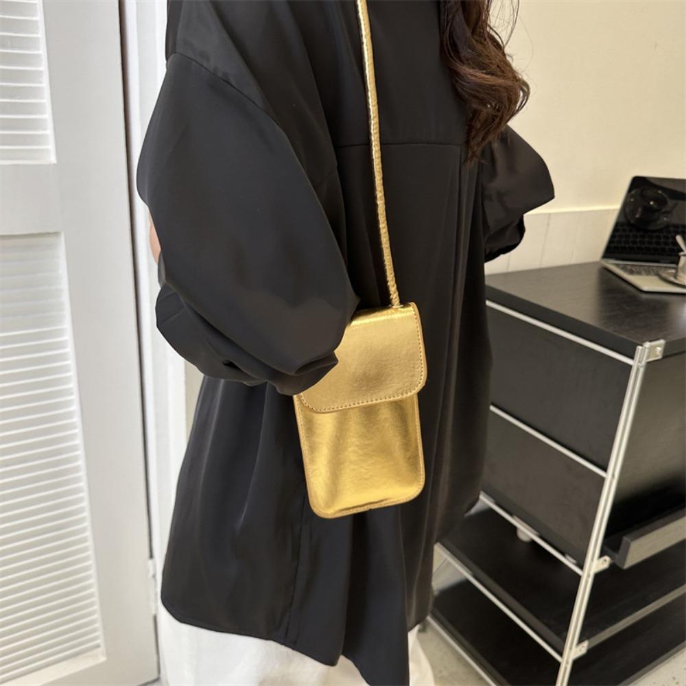 Silver PU Leather Coin Purse Solid Color Crossbody Shoulder Bag Sweet PU Wallet  Girl