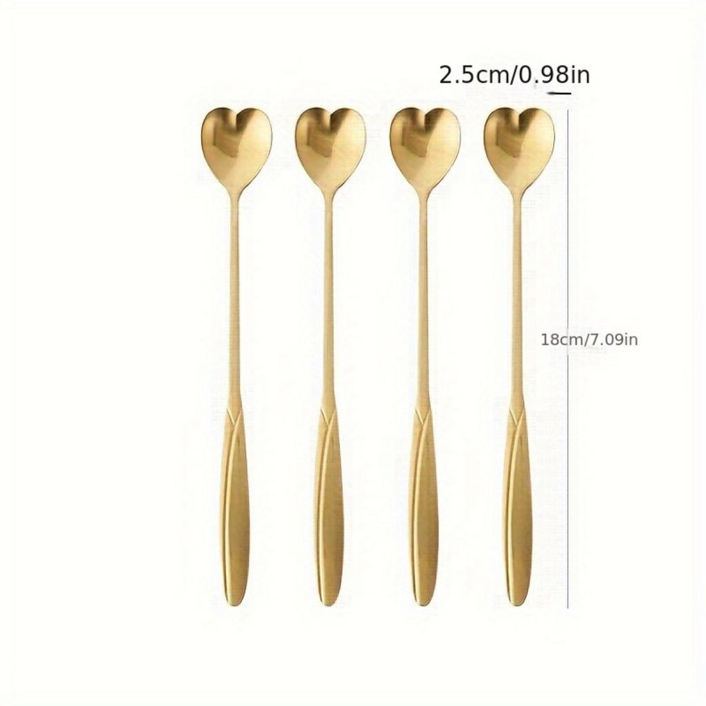 4pcs Stainless Steel Spoons Set, Love Heart Shaped Coffee Stirring Spoon, Honey Spoon, Tea Spoon, Ice Cream Spoon.