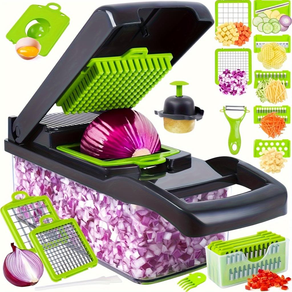 16 in 1 multifunctional vegetable slicer and slicer kit - manual food processing machine with container, drainage basket