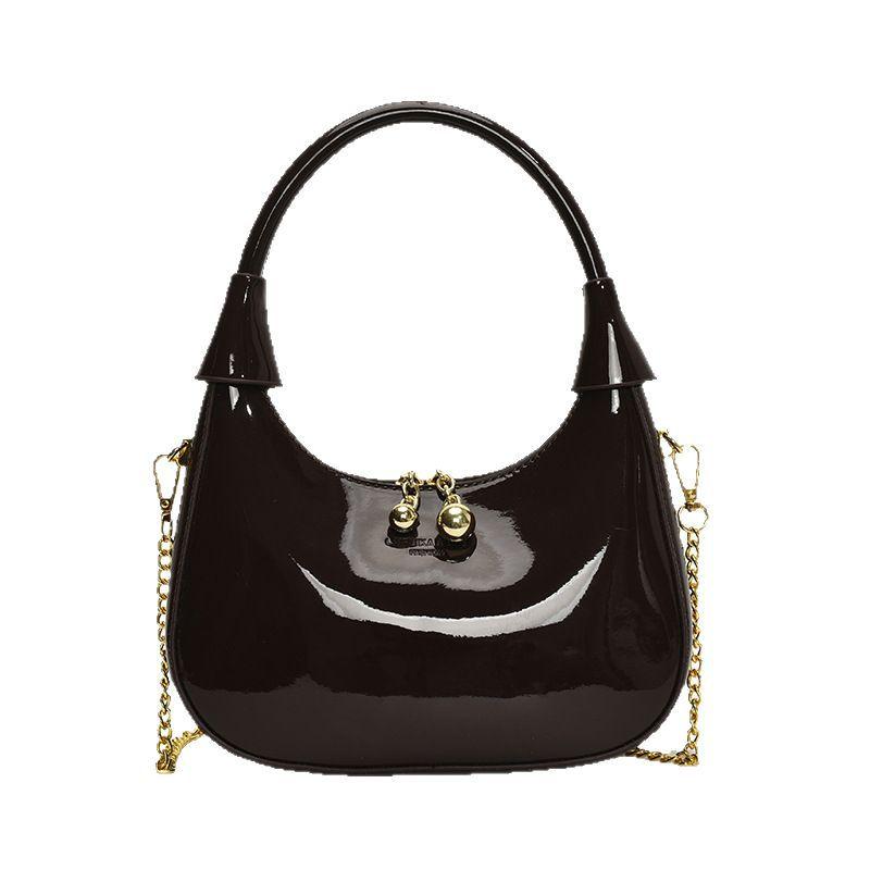 2025 New Handheld Crescent Bag Women's Fashion Patent Leather Underarm Bag Casual Simple Commuter Shoulder Crossbody Women's Bag