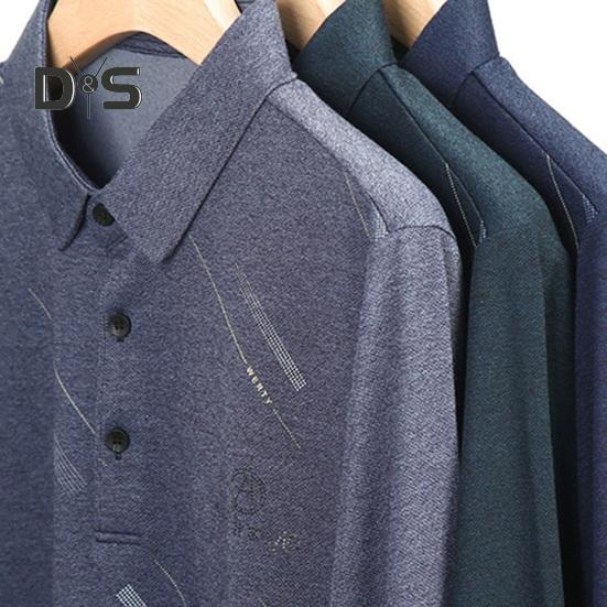 Herren Businesshemd Slim Fit Revers Langarm T-Shirt Einfarbiges Oberteil für Männer mittleren und älteren Alters für die Arbeit im Alltag