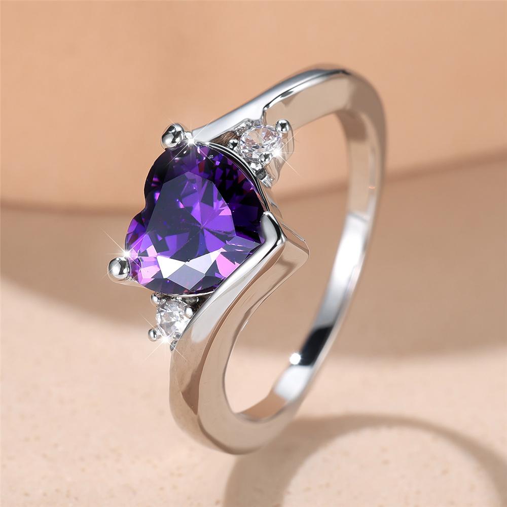 

Trendy Red Purple White Zircon Love Heart Vintage Silver Color Wedding Bands Engagement Rings for Women Jewelry 6