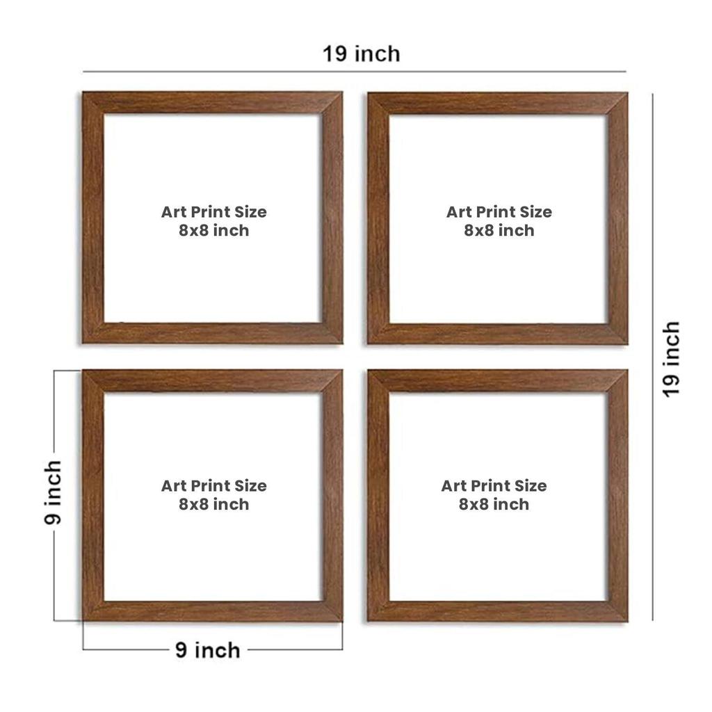 Floral & Birds Theme Framed Painting/Posters for Room Decoration, Set of 4 Brown Frame UV Textured Art Prints/Posters for Living Room