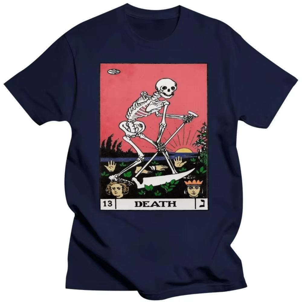 Handsome Mens Death Tarot T-shirt Short-Sleeve Cotton Tshirt Major Arcana Halloween Spooky Skeleton Creepy Tees Shirt Apparel