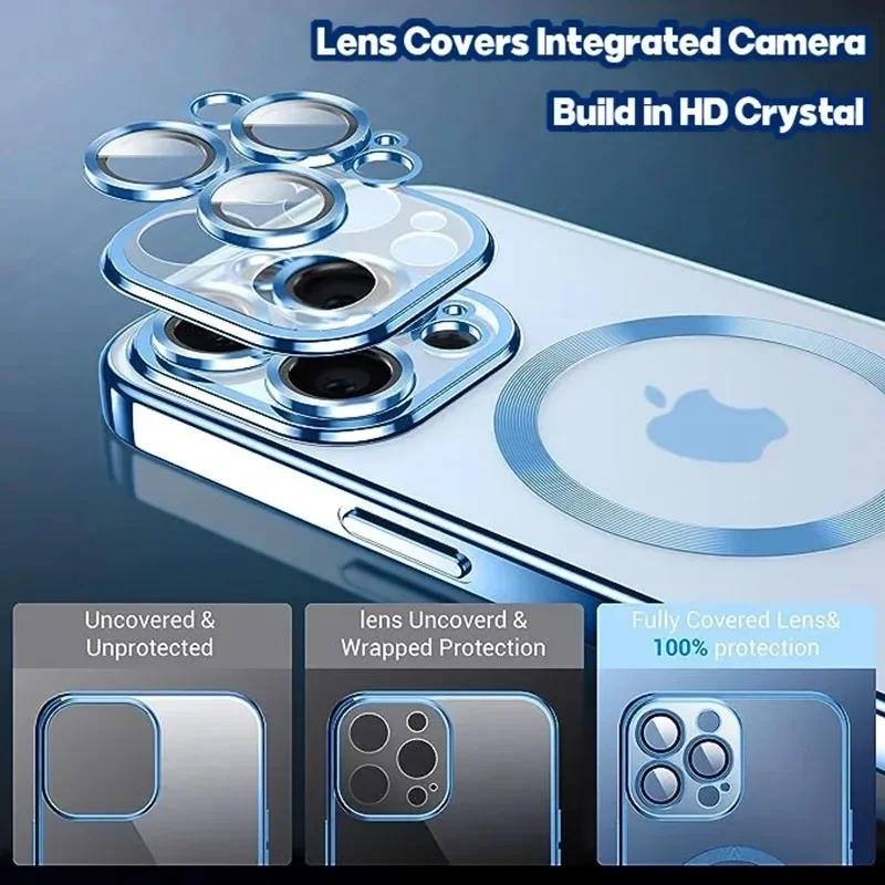 Luxury Wireless Charge Magsafe Phone Case For iPhone 15 14 13 12 11 Pro Max Plus Transparent Magnetic Electroplate Bumper Cover