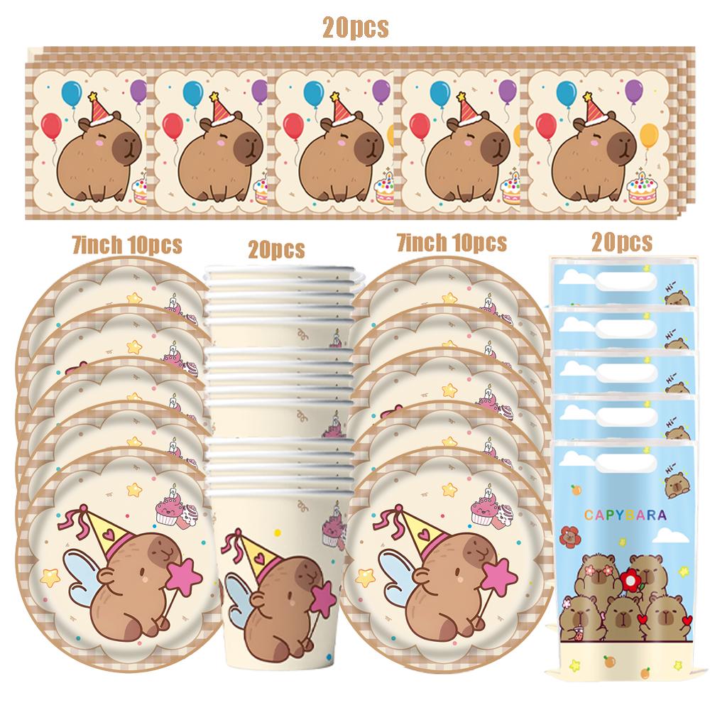Capybara Disposable Tableware Set  Birthday Party Capybara Tablecloth Cups Plates Napkin Banner Cake Topper Kids Party Supplies