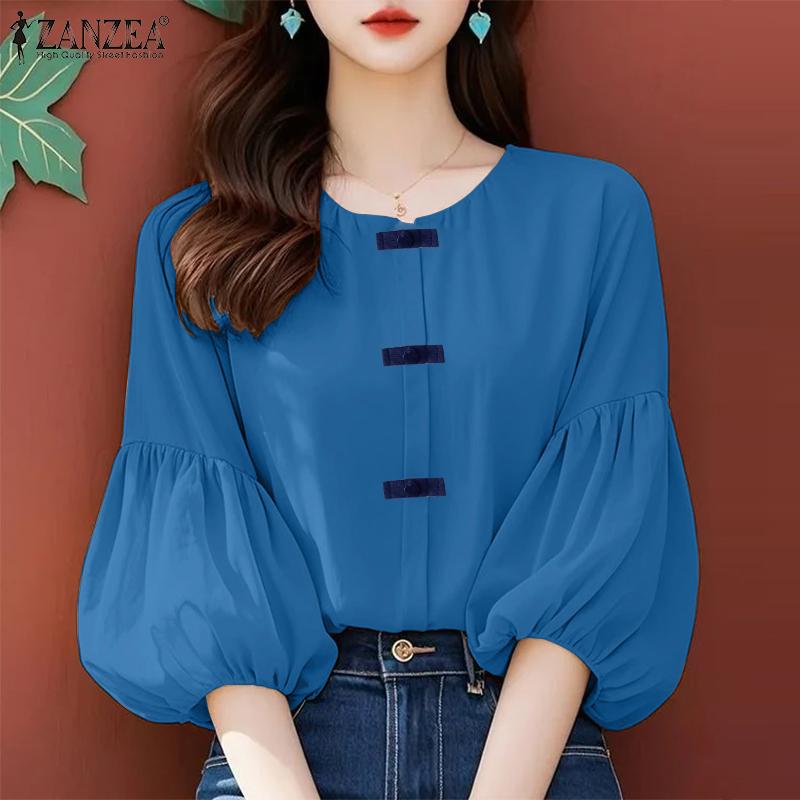 ZANZEA Bluză lejeră cu mâneci 3/4 pentru femei, cu gât rotund