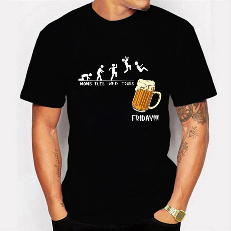 Summer Printed Beer Day Funny Graphic Letters Casual Round Neck Plus Size Pure Cotton Short Sleeved Top T-Shirts Men’s