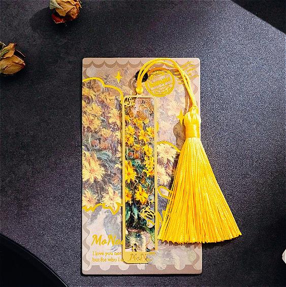 Vintage Ölmalerei Metalllesezeichen - Hohlgoldfolien-Quastenlesezeichen - Geschenk für Buchclubs und Buchliebhaber