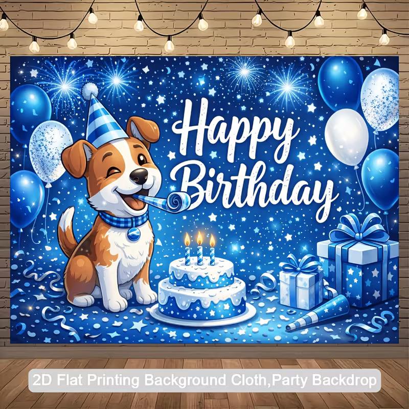 Sfondo Fotografico Compleanno Cane Cartone Animato 2D Decorazione Festa Bambini Stoffa