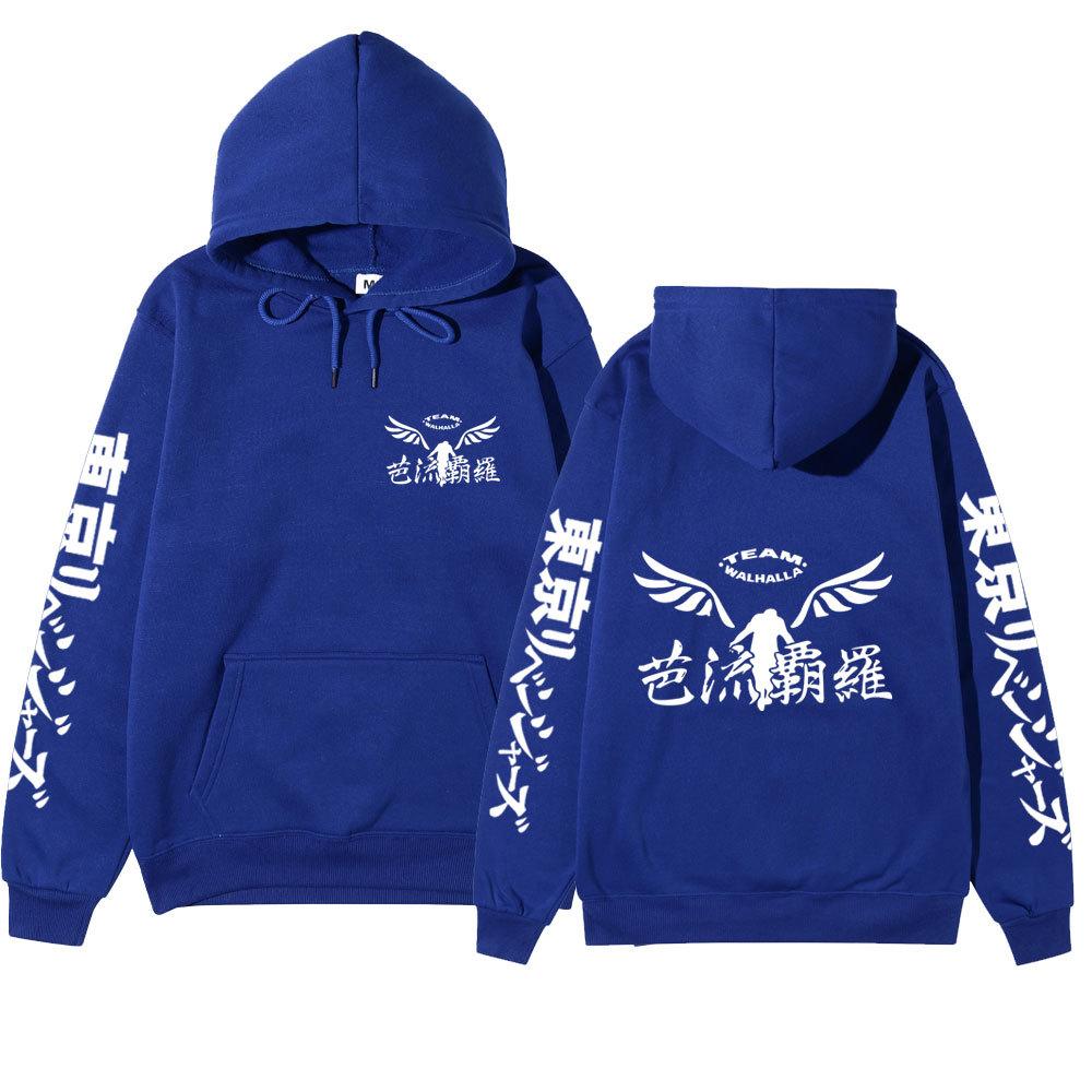 Tokyo Revengers Team Walhalla Double-sided Hoodie, Wing Logo Long Sleeve Pullover Sweatshirt Unisex Anime Hoodie with Japanese Sleeve Print