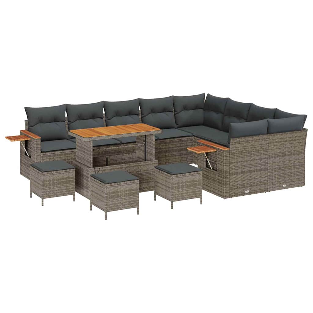 Garden Sofa Set 14 Pieces 10 Seater Gray Poly Rattan