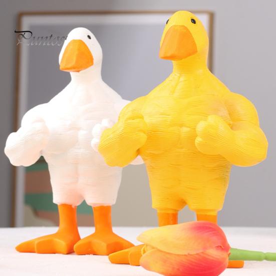 Desktop Duck Decoration Resin Muscular Figurine, Strong Fitness Statue, Home Office Decor White Yellow Shape Ornament for Table Humorous Animal Desk
