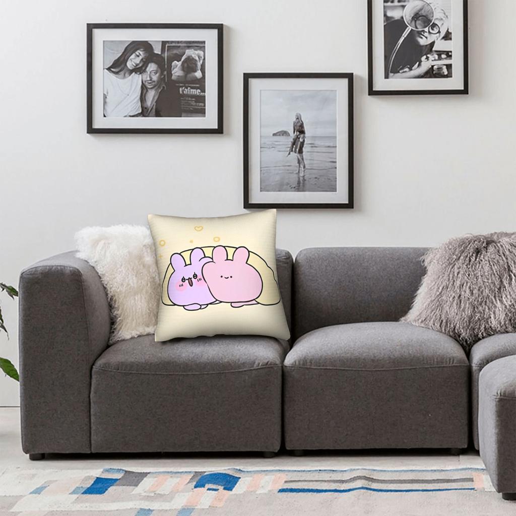 Asamimichaan Asleep Cartoon Pillowcase Polyester Cushion Cover Decorations Cute Asamimi Pillow Case Cover Chair Square 45X45Cm