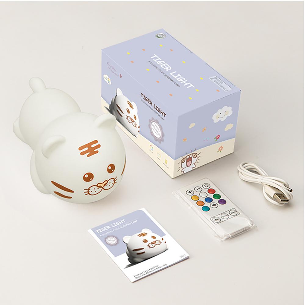 Silicone Rabbit NightLight,Tiger Patting Lights with Remote, Colorful Atmosphere Lamp, Children Kids Holiday Gift