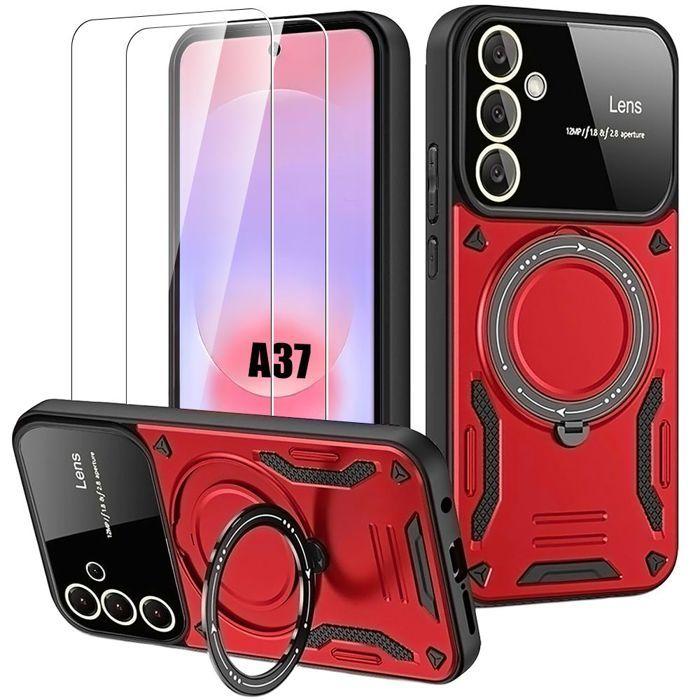 Coque Magnétique - BOOLING - pour Samsung Galaxy A37 5G - Antichoc - Rouge - 2 Verres Trempés