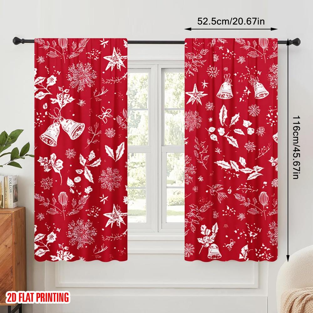 2pcs,2D Plane Printing Curtain Fabric Christmas Reindeer and Bells Versatile Polyester (without Rod) Decorations Outdoor for