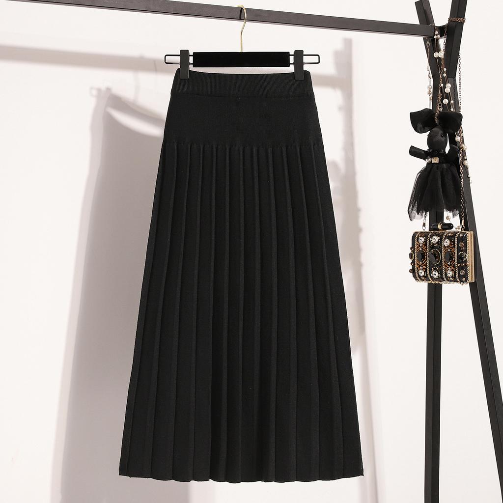 Large Size Womens Winter Updated Style Covers Belly and Makes You Look Slim A-line Skirt Fat Mm Age-reducing Mid-length Pleated Umbrella Skirt