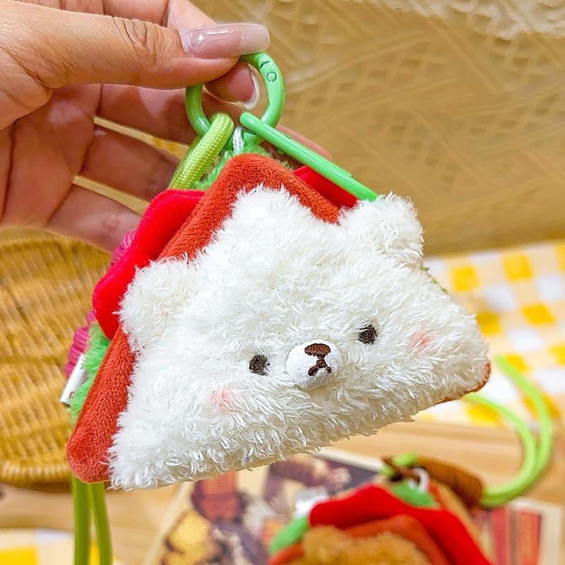 Bear Cute Plush Sandwich Keychain With Durable Rope For Bag Accessories Gifts