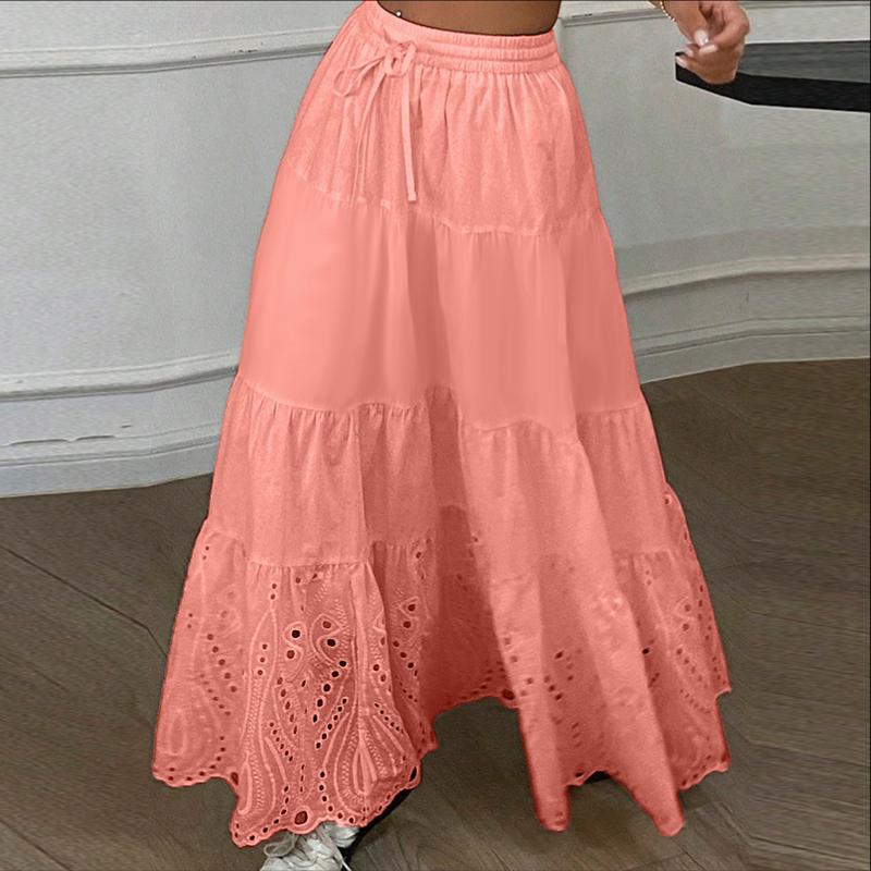 

ZANZEA Женские летние повседневные вышитые крючком свободные длинные юбки 5XL розовый