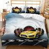 Race Car Duvet Cover Set King Queen Twin Size Red Flame Comforter Cover 3D Sport Car Theme for Boys Girl Polyester Bedding Set
