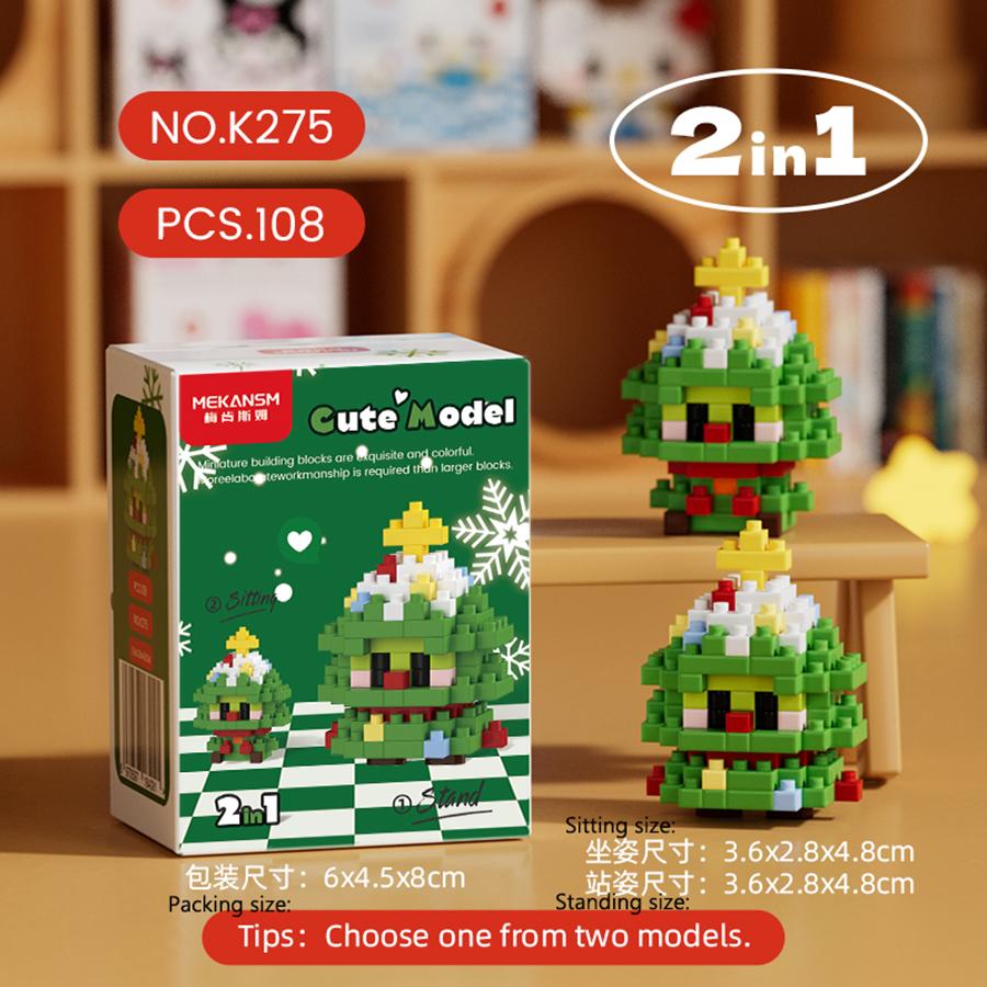 2 In 1 Kids Toys Mini Cartoon Figures Micro Blocks Santa Claus Elk Penguin Snowman Christmas Gifts Decorations