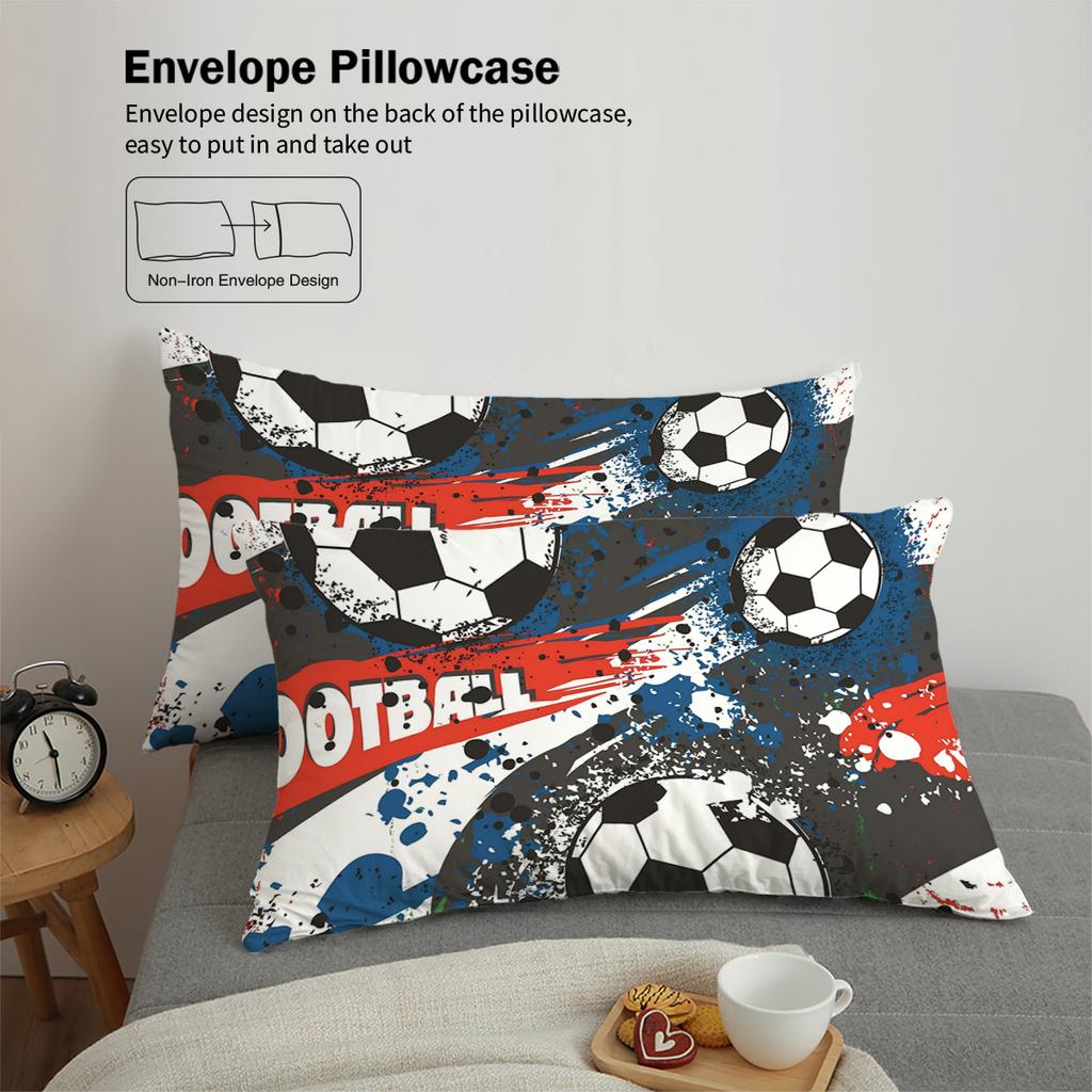 3pcs Cartoon football pattern printed bedding set, 1*duvet cover+2*pillowcase, for teenagers and adult bedroom, birthday gift