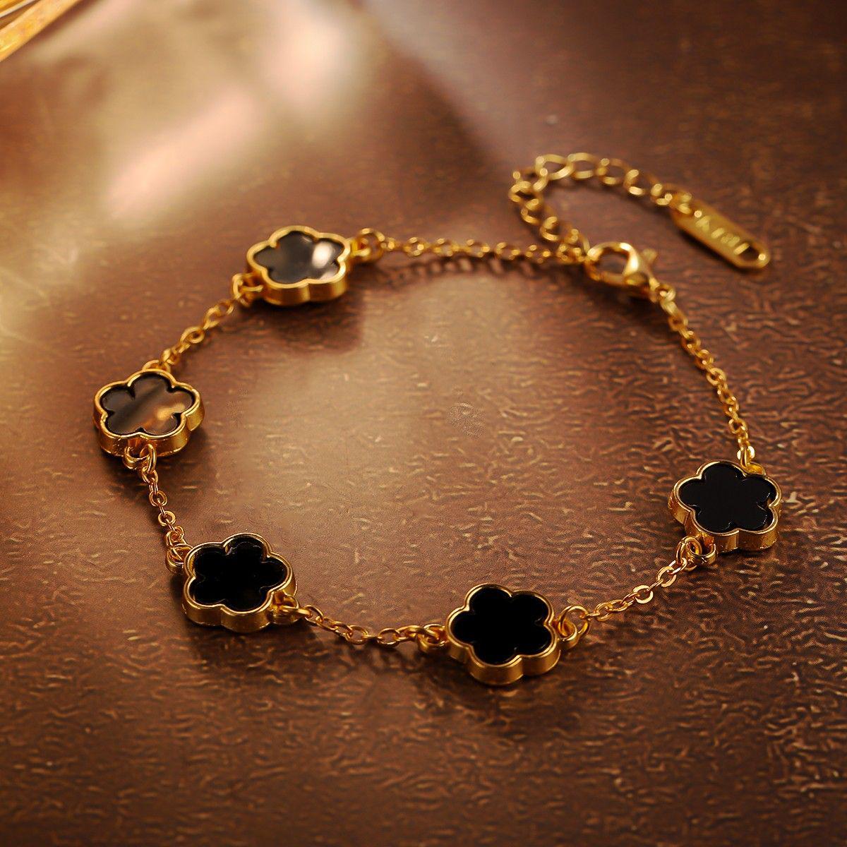 

Браслет з п ятилисником: Французька розкішна мода для жінок - Універсальна, елегантна та популярна на європейському та американському ринках. чорний